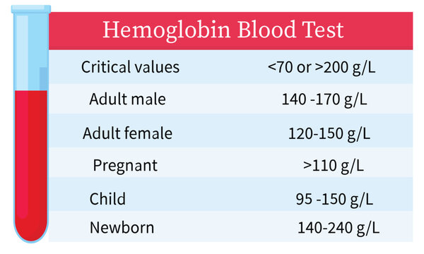 Hemoglobin Blood Test Normal Range Chart for Adults, Children and Newborns. Ideal for healthcare education and medical infographic