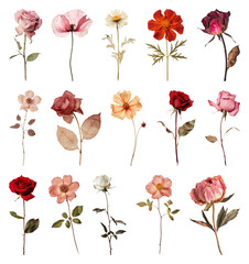 Fototapeta na wymiar PNG Vintage floral botanical illustrations collection on transparent background