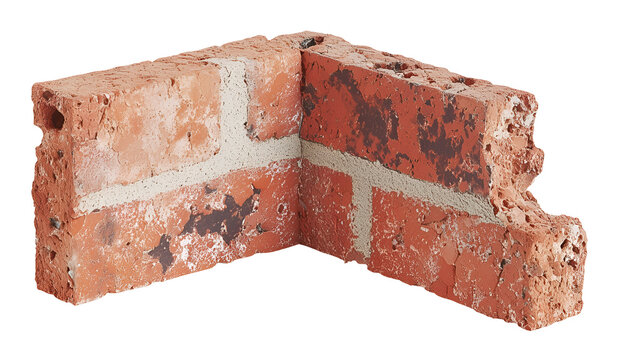 L-shaped thin brick veneer corner tile isolated on transparent background, PNG