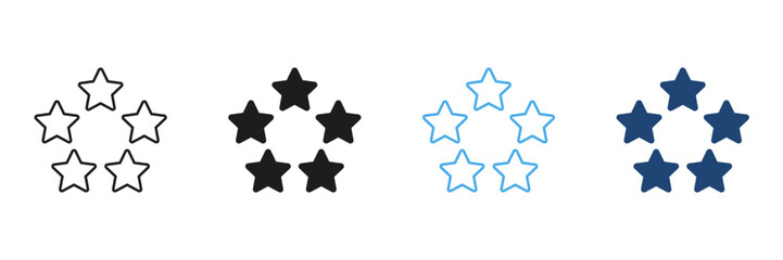 Obraz premium Five-Star Rating Line And Solid Icon Set. Quality Assessment, Customer Feedback, And Review System Outline And Silhouette Symbol Collection. Evaluation And Satisfaction. Isolated Vector Illustration