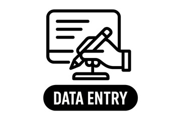 Hand writing with a pencil on a computer screen for data entry and digital documentation