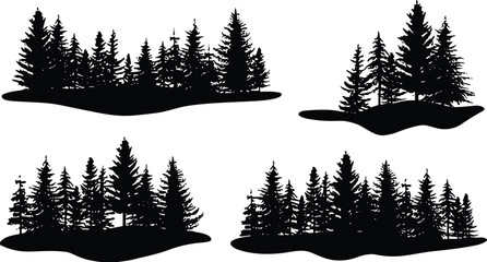 forest silhouette, pine trees, fir trees, coniferous landscape, nature illustration, black and white, tree cluster, forest patch, tree group, forest design, forest artwork,  © MdJahid