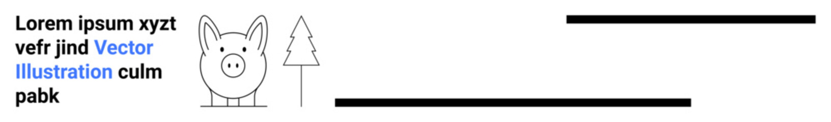 Obraz premium Graphic design, placeholders, website templates, print materials, minimalist design, mockup use. Cartoon pig and tree outlines with text and lines. Graphic design and placeholders concept