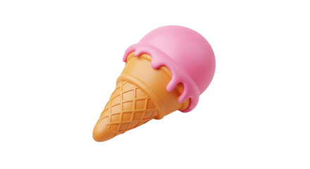 Fototapeta premium Pink ice cream cone with dripping isolated on transparent background