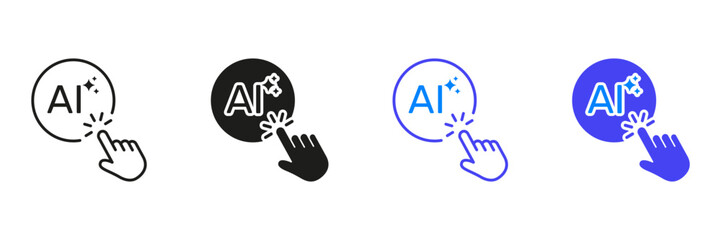 Obraz premium Ai Interaction Click Line And Solid Icon Set. Artificial Intelligence Engagement And User Interface Outline And Silhouette Symbol Collection. Isolated Vector Illustration