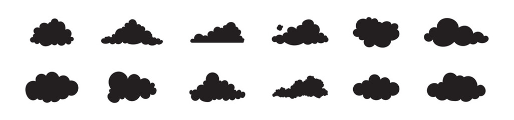 Simple cloud collection on blue background. Flat summer vector set.