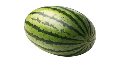 Whole striped green watermelon fruit isolated with realistic detail on transparent background