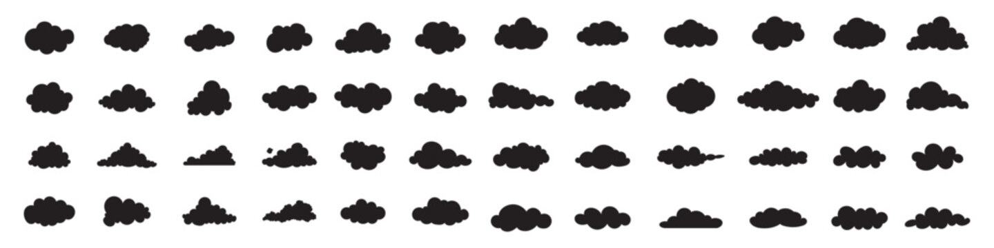 set of vector illustrations of clumpy clouds . weather cloud black icons sky clouds set . eps 10