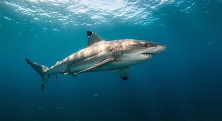 Fototapeta premium Shark swimming in blue ocean water