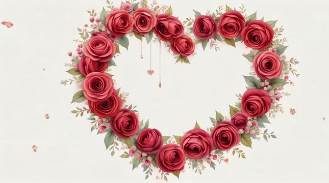 Floral heart arrangement with red roses and delicate details for romantic events and celebrations