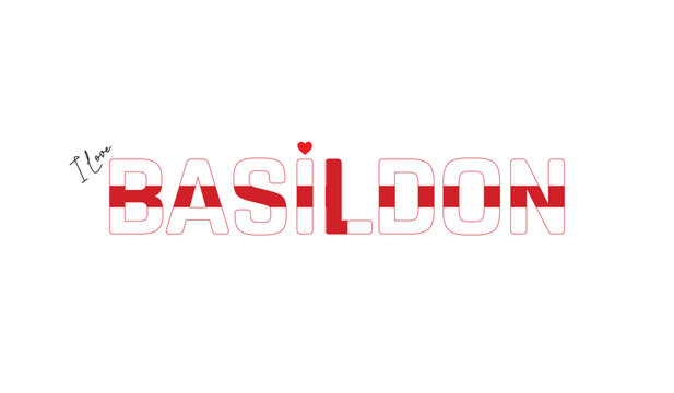 I love Basildon, Typographic design of I love Basildon on a white background, Flag typography of Basildon with heart, Vector design of Basildon City of England, I love England, Flag of England