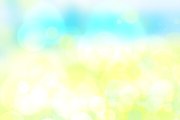 Obraz premium Abstract blurred fresh vivid spring summer light delicate pastel yellow blue white bokeh background texture with bright circular soft color lights. Beautiful backdrop illustration.