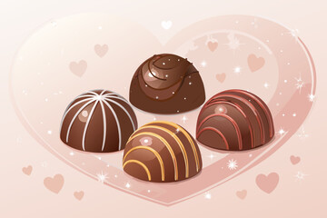 Beautiful Chocolate Truffles Glowing With Romantic High-Quality Stock Image