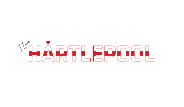 I love Hartlepool, Typographic design of I love Hartlepool on a white background, Flag typography of Hartlepool with heart, Vector design of Hartlepool City of England, I love England, Flag of England