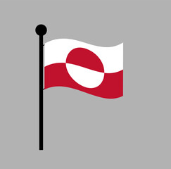 Greenland national flag waving on flagpole. Red and white country flag illustration on gray background.