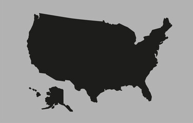 United States silhouette map in black on gray background. Filled USA country shape illustration.