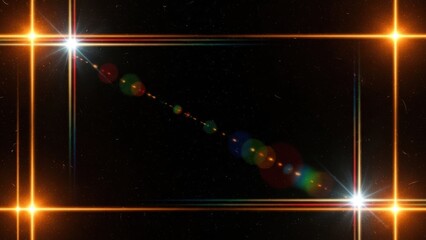 Fototapeta premium Abstract golden glowing frame with lens flare overlay on a dark background to enhance digital artwork
