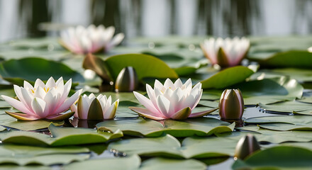 Serene water lilies floating on a pond with whisk_wddudp_via_RJ_Whisk_Auto.png inspiration © Siti