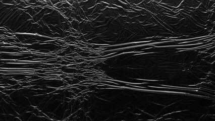 Fototapeta premium Dark crinkled plastic wrap texture shiny surface for abstract background design and modern art projects