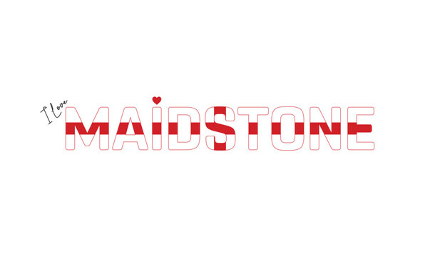 I love Maidstone, Typographic design of I love Maidstone on a white background, Flag typography of Maidstone with heart, Vector design of Maidstone City of England, I love England, Flag of England