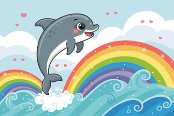 Featuring Cute Dolphin Jumping Through Rainbow Water Dynamic Professional Photo