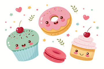 Elegant Cute Donuts Cupcakes And Macarons Floatin Professional Photo