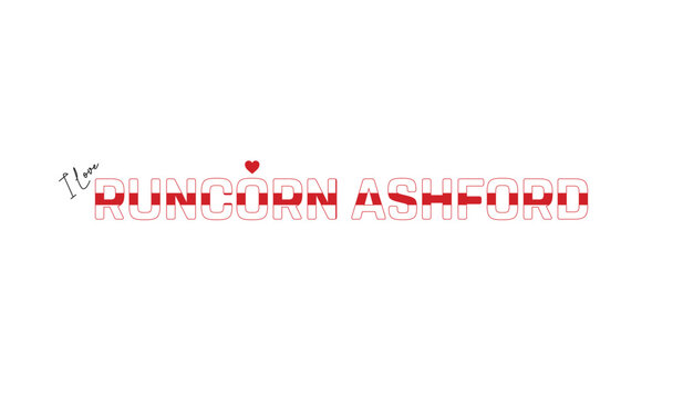 I love Runcorn Ashford, Typographic design of I love Runcorn Ashford on a white background, Flag typography of Runcorn Ashford with heart, Vector design of Runcorn Ashford City of England