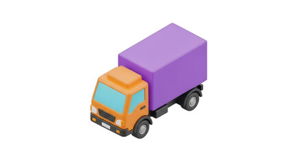 Isometric delivery truck in orange and purple isolated on transparent background