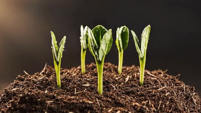 Zero waste transformation of organic matter into soil and fresh green leaves in regenerative studio concept