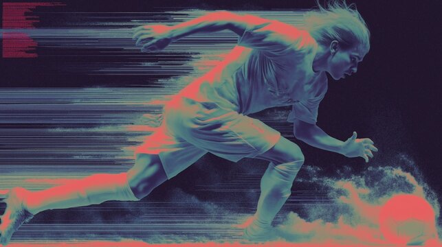 Football en pleine vitesse avec effet de mouvement et lumi&egrave;re n&eacute;on sur fond sombre