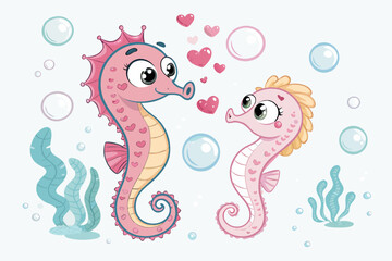 Obraz premium Kawaii Seahorse Couple Surrounded Bubble Premium Digital Asset Great for Commercial Projects