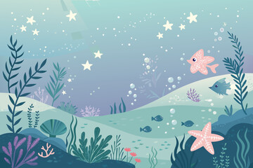 Obraz premium Showcasing Pastel Underwater World With Floating Stars Stunning Creative Visual