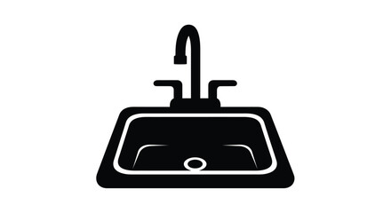 Obraz premium Black sink and faucet graphic a simple bathroom fixture silhouette