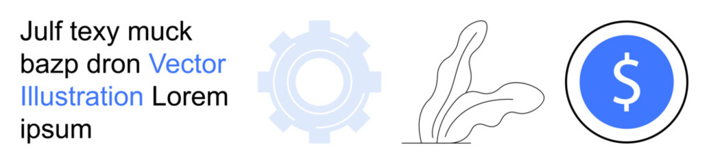 Fototapeta premium Business concepts, financial growth, modern design, mechanics, eco-friendly, digital solutions. Minimalist gear, plant and dollar sign icons. Business concepts and financial growth