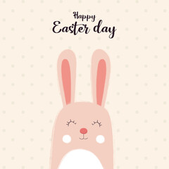 Fototapeta premium Cute Easter greeting card with cute bunny, happy Easter day