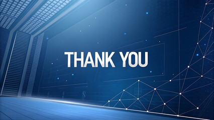 A futuristic digital background with a thank you message in a modern server room