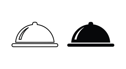 Fototapeta premium Two covered dish icons one outlined and one solid a minimalist silhouette