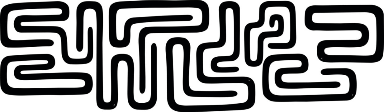 Abstract continuous black line maze pattern vector art with smooth rounded corners and looping pathways isolated on white background