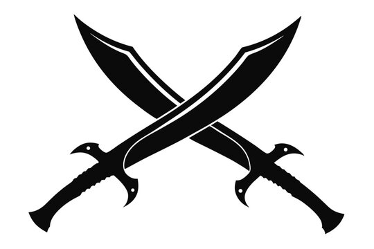 crossed kukri knives silhouette line art vector illustration