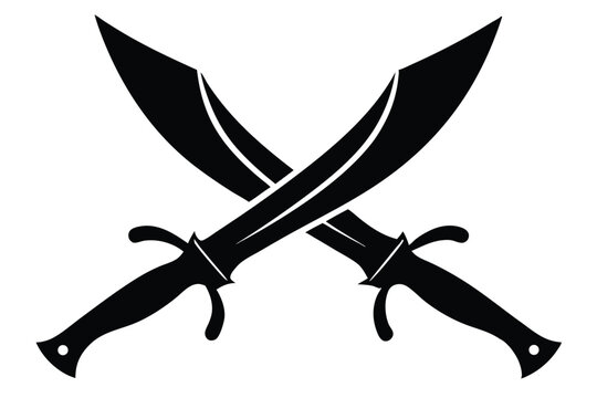 crossed kukri knives silhouette line art vector illustration