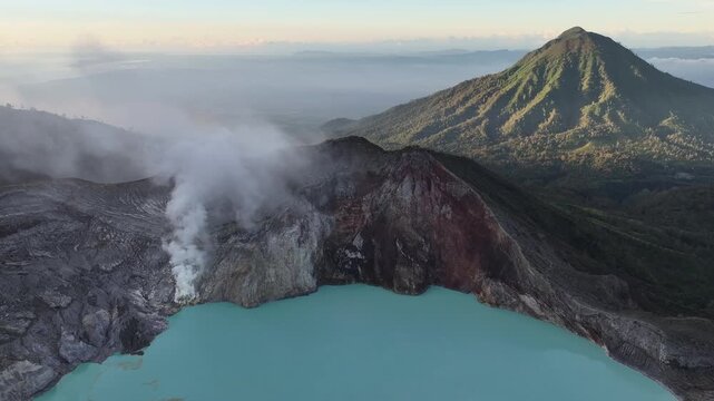 Mount Ijen Volcano Crater Lake Indonesia Aerial Scenery