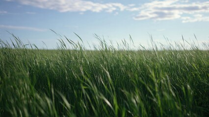 Obraz premium Green grass field under blue sky