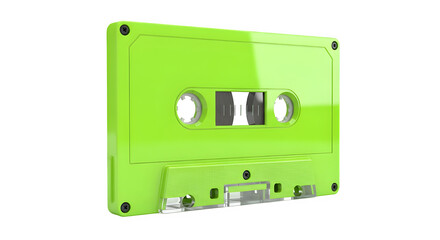 Obraz premium Vibrant Neon Green Compact Cassette Tape, isolated on white or transparent background. PNG