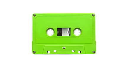 Obraz premium Vibrant Neon Green Compact Cassette Tape, isolated on white or transparent background. PNG