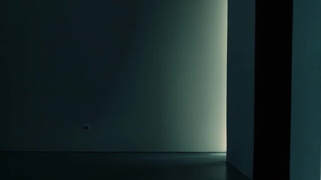 Modern corridor bathed in sunlight, sharp geometric shadows and clean white surfaces create a minimalist, tranquil interior with strong lines, depth and bright contrast