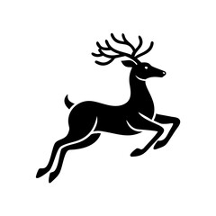 Fototapeta premium Black silhouette jumping stag deer, versatile wildlife logo for nature branding.