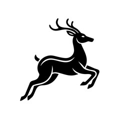 Fototapeta premium Black silhouette jumping deer stag, versatile logo emblem for wildlife branding