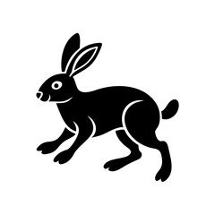 Fototapeta premium Black silhouette minimalist hare rabbit running, versatile nature logo icon.