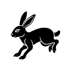 Obraz premium Minimalist black rabbit silhouette leaping for wildlife logo design.