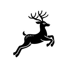 Black hand-drawn silhouette jumping reindeer leaping for nature-themed holiday decorations © nabila